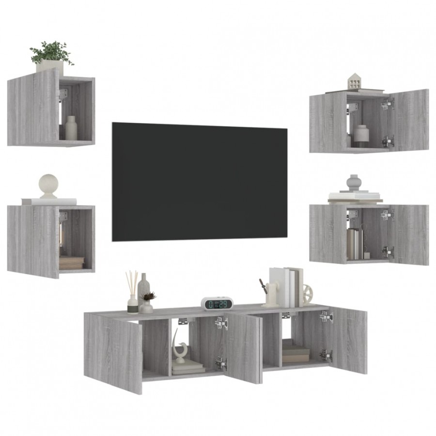 Unités murales TV avec LED 6 pcs gris sonoma bois d'ingénierie