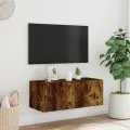 Meuble TV mural avec lumières LED chêne fumé 80x35x31 cm