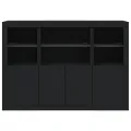 Buffets avec lumières LED 3 pcs noir bois d'ingénierie