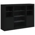 Buffets avec lumières LED 3 pcs noir bois d'ingénierie