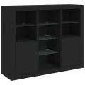 Buffets avec lumières LED 3 pcs noir bois d'ingénierie