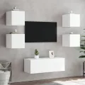 Unités murales TV avec LED 6 pcs blanc bois d'ingénierie