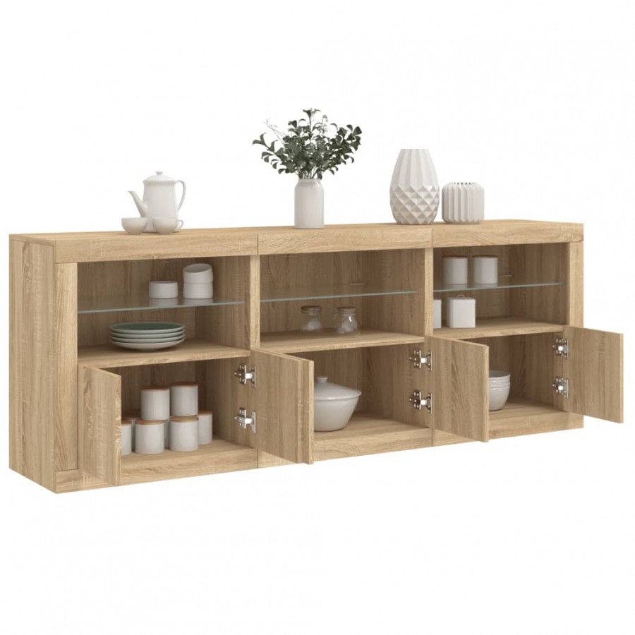 Buffet avec lumières LED chêne sonoma 181,5x37x67 cm