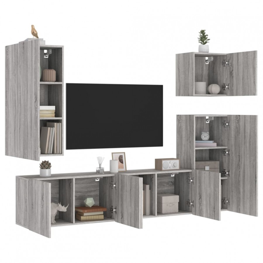 Unités murales TV 5 pcs sonoma gris bois d'ingénierie