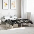 Cadre de lit métal avec tête de lit blanc 140x190 cm