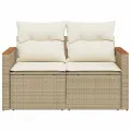 Canapé de jardin avec coussins 2 places beige résine tressée