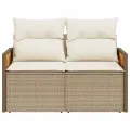 Canapé de jardin avec coussins 2 places beige résine tressée