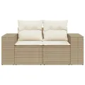 Canapé de jardin avec coussins 2 places beige résine tressée