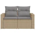 Canapé de jardin avec coussins 2 places beige résine tressée