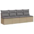 Canapé de jardin avec coussins 4 places beige résine tressée