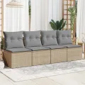 Canapé de jardin avec coussins 4 places beige résine tressée
