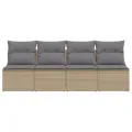 Canapé de jardin avec coussins 4 places beige résine tressée