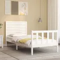 Cadre de lit avec tête de lit blanc petit simple bois massif