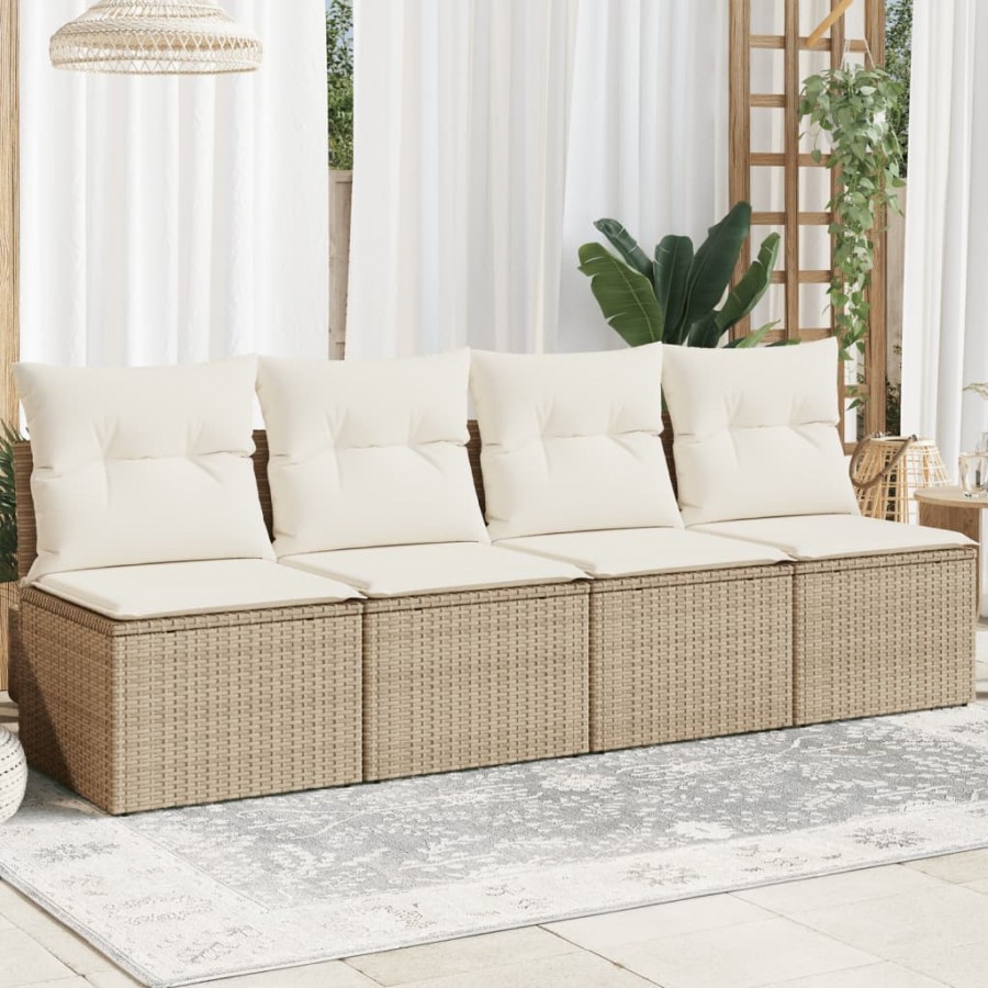 Canapé de jardin avec coussins 4 places beige résine tressée