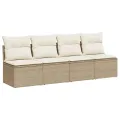 Canapé de jardin avec coussins 4 places beige résine tressée