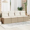 Canapé de jardin avec coussins 4 places beige résine tressée