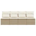 Canapé de jardin avec coussins 4 places beige résine tressée
