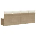 Canapé de jardin avec coussins 4 places beige résine tressée