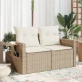Canapé de jardin avec coussins 2 places beige résine tressée