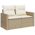 Canapé de jardin avec coussins 2 places beige résine tressée
