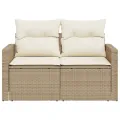 Canapé de jardin avec coussins 2 places beige résine tressée