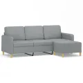Canapé à 3 places avec repose-pieds Gris clair 180 cm Tissu