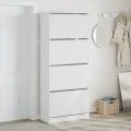 Armoire à chaussures 4 tiroirs rabattables blanc 80x34x187,5 cm