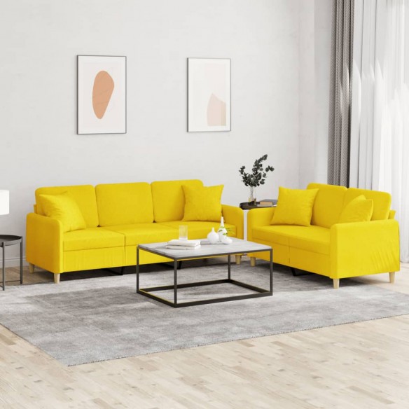 Ensemble de canapés 2 pcs avec coussins jaune clair tissu