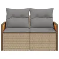 Canapé de jardin avec coussins 2 places beige résine tressée