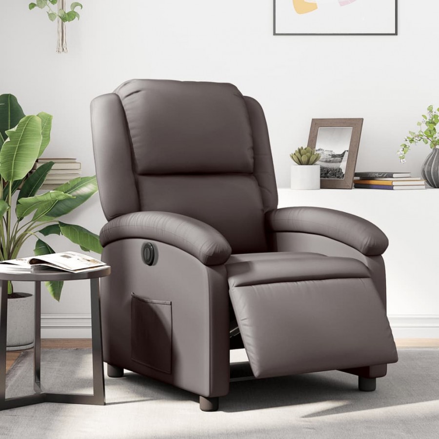 Fauteuil inclinable électrique marron foncé cuir véritable