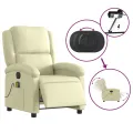 Fauteuil de massage inclinable électrique crème cuir véritable