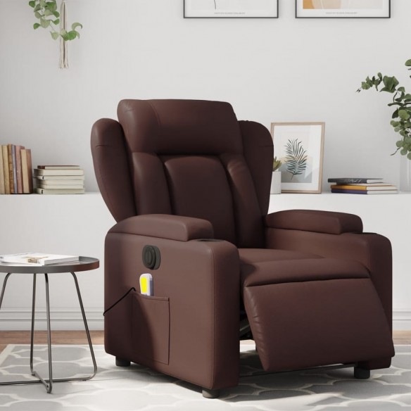 Fauteuil de massage inclinable électrique marron similicuir