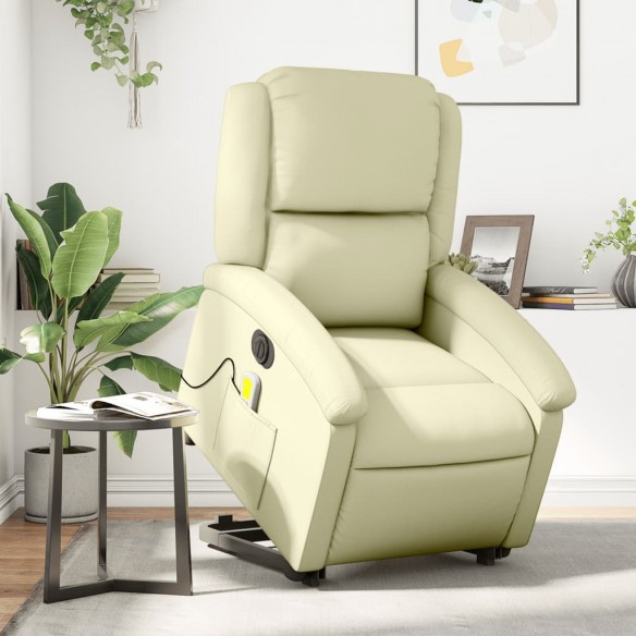 Fauteuil inclinable de massage électrique crème cuir véritable