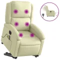 Fauteuil inclinable de massage électrique crème cuir véritable