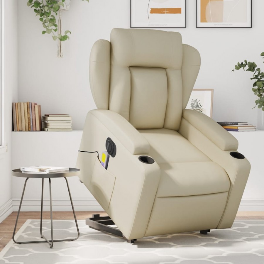 Fauteuil inclinable de massage électrique crème similicuir