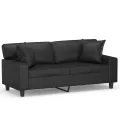 Canapé 2 places avec oreillers décoratifs noir 140cm similicuir