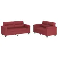 Ensemble de canapés 2 pcs et coussins Rouge bordeaux Similicuir