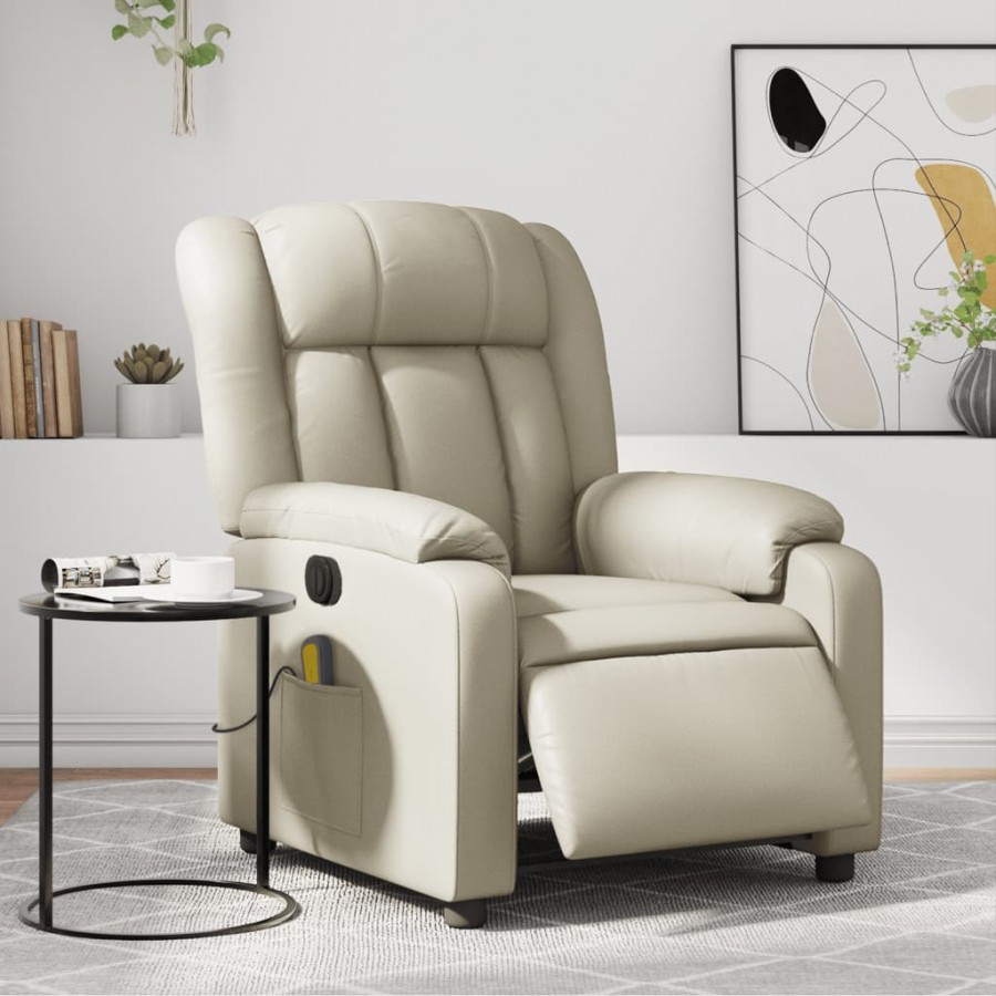 Fauteuil de massage inclinable électrique crème similicuir