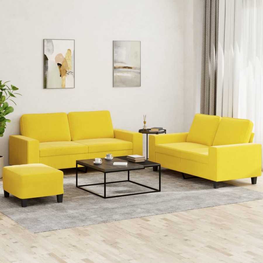 Ensemble de canapés 3 pcs jaune clair tissu