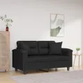 Canapé 2 places avec oreillers noir 120 cm tissu microfibre