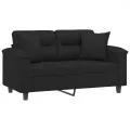 Canapé 2 places avec oreillers noir 120 cm tissu microfibre