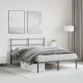 Cadre de lit métal avec tête de lit noir 135x190 cm