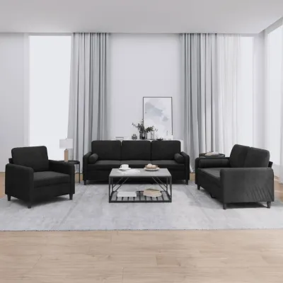 Ensemble de canapés 3 pcs avec coussins noir velours