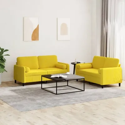 Ensemble de canapés 2 pcs avec coussins jaune velours