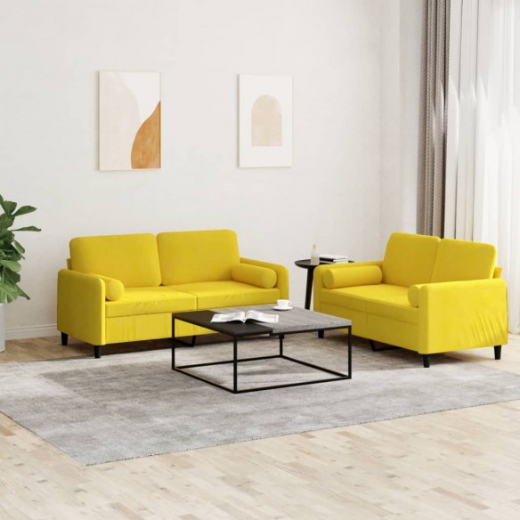 Ensemble de canapés 2 pcs avec coussins jaune velours