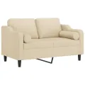 Canapé 2 places avec oreillers décoratifs crème 120 cm tissu
