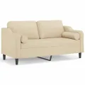 Canapé 2 places avec oreillers décoratifs crème 140 cm tissu