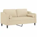 Canapé 2 places avec oreillers décoratifs crème 140 cm tissu