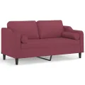 Canapé 2 places avec oreillers bordeaux 140 cm tissu