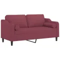 Canapé 2 places avec oreillers bordeaux 140 cm tissu